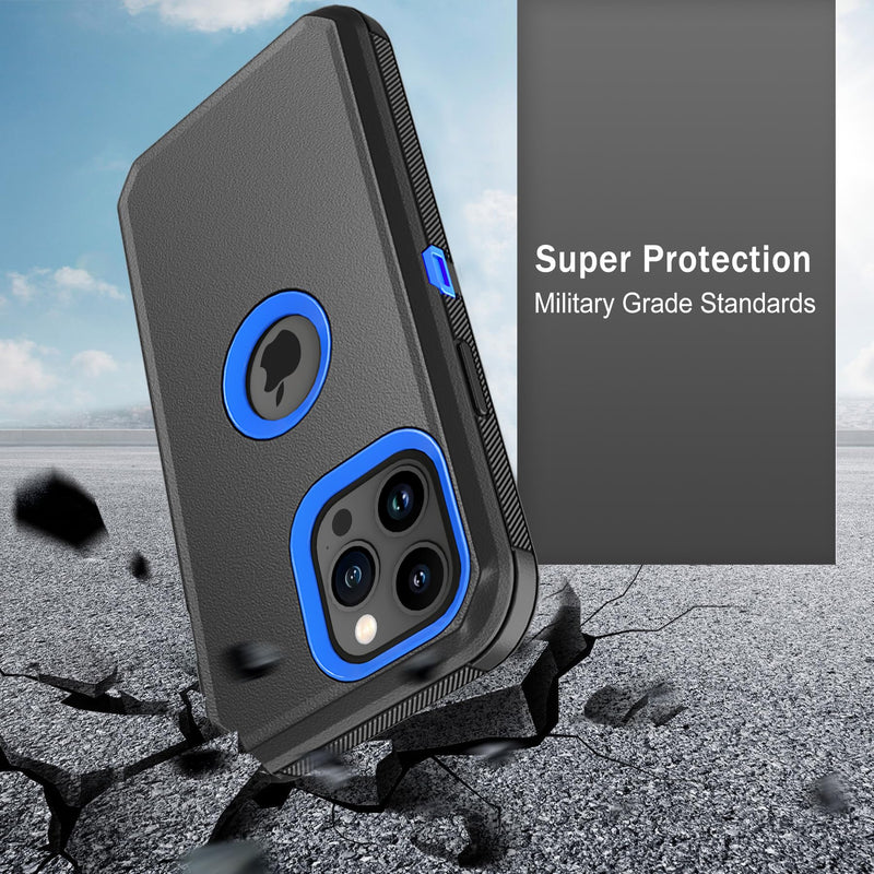 Phone Case for iPhone 15 Pro Max Case,Heavy Duty Hard Shockproof Armor Protector Case Cover with Belt Clip Holster for Apple iPhone 15 Pro Max 6.7 5G 2023 Phone Case (Black+Blue) Black+Blue