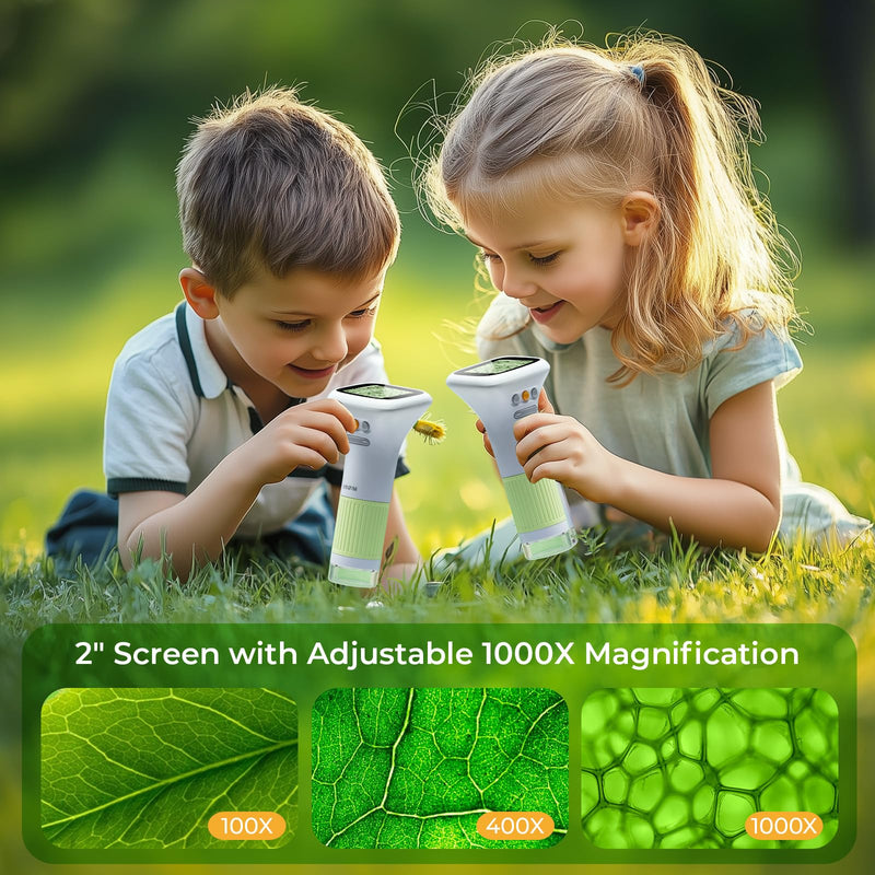 Microscope for Kids, M&G 1000X Handheld Digital Kids Microscope with 2.0 Inch Screen, Portable Pocket Miniscope Educational Science Toys for Age 3 4 5 6 7 8 9 10 11 12 Girls Boys