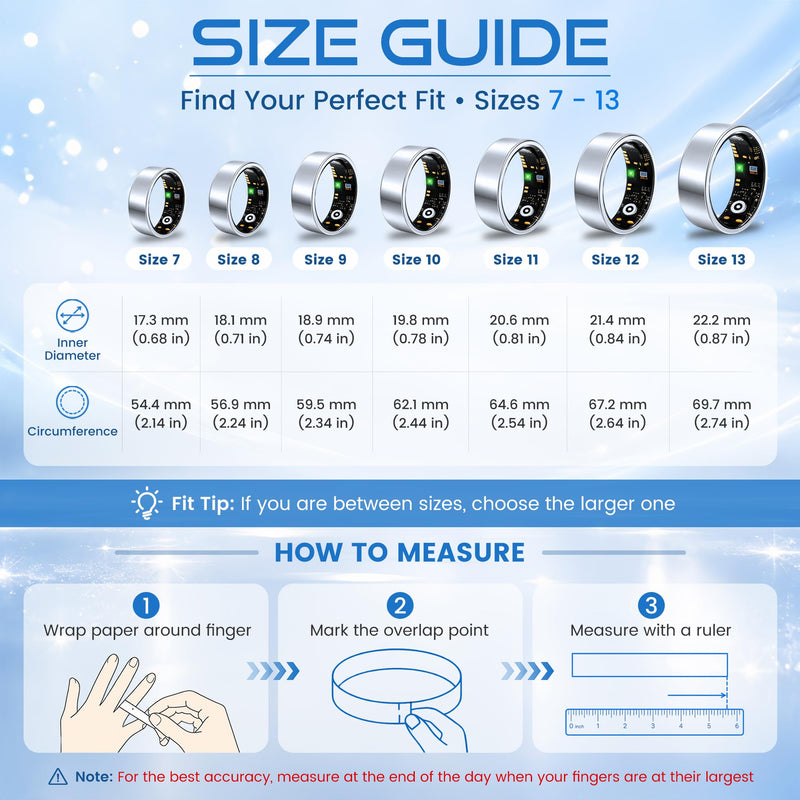 Smart Ring for Men & Women, Fitness Tracker, Sleep, Heart Rate, SpO2 | No subscription app, iOS & Android compatible, IP68 waterproof, sleep and naps, activity, women's health, family care.