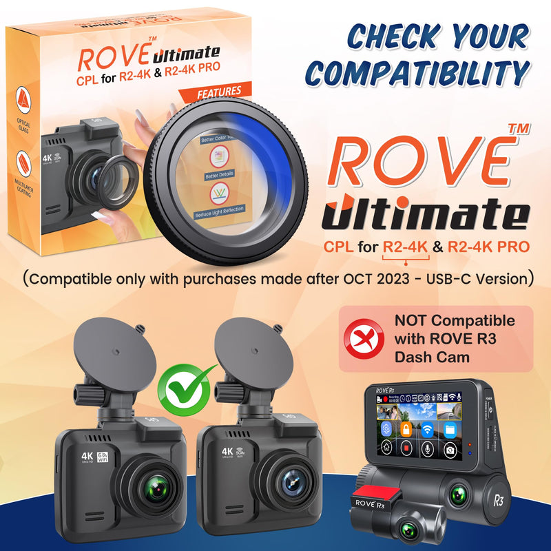 ROVE Ultimate CPL Filter, Anti-Glare Circular Polariser Lens for ROVE R2-4K and R2-4K PRO Dash Cam Models