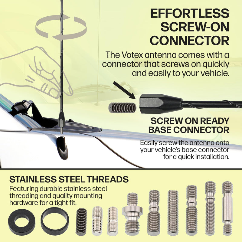 [AUSTRALIA] - Votex - OEM Size 31 Inch Black Antenna - Spiral Wind Noise Cancellation - Spring Steel Construction - Stainless Steel Threading 