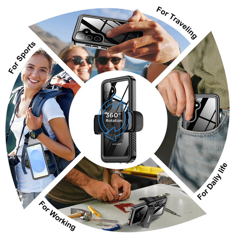 Compatible with Samsung Galaxy S25 Case Waterproof with Belt Clip Holster, Built-in Lens & Screen Protector Military Grade Shockproof Dropproof IP68 Underwater Full Body Phone Case