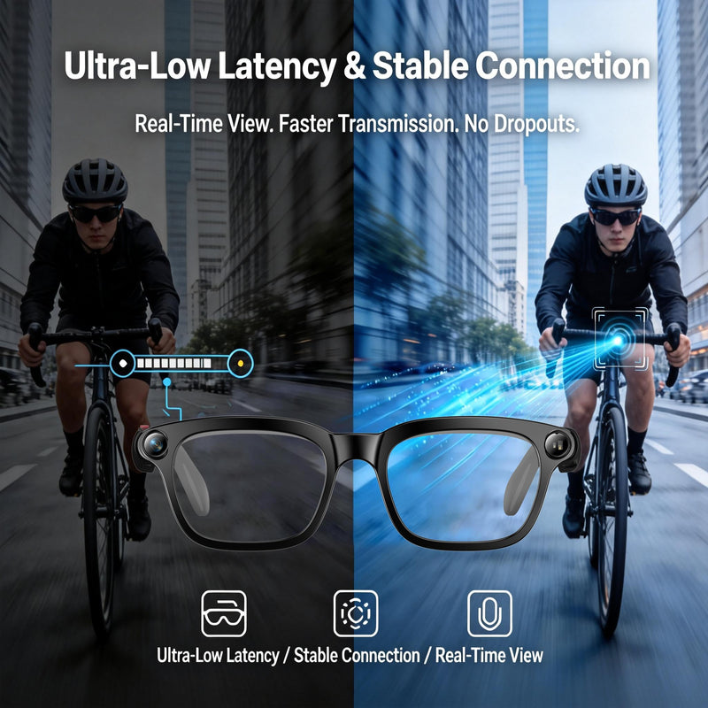 Smart Glasses with Camera, 4K HD Video, 1080P Video Recording & Photo Capture, Open-Ear Bluetooth Audio, AI Translation & Voice Assistant, Dual Lens Wearable Sunglasses for Travel Sports