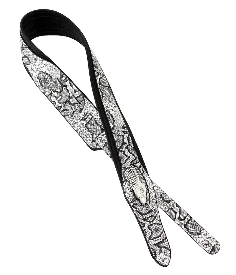 [AUSTRALIA] - Walker & Williams SF-03 White & Black Textured Snake Pattern Guitar Strap with Snakehead 