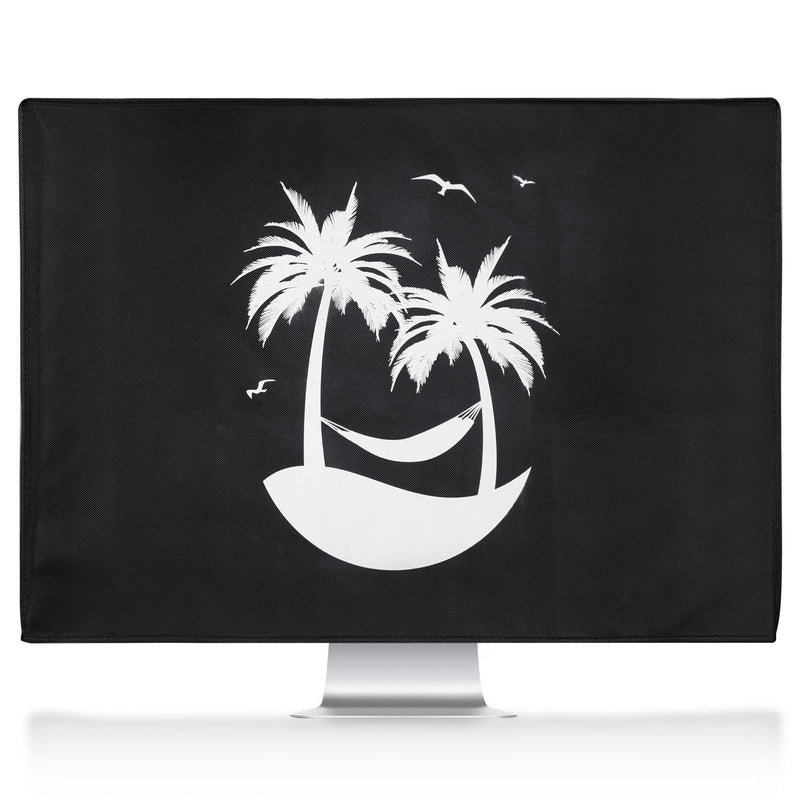 kwmobile Computer Monitor Cover Compatible with 27-28" Monitor - Tropical Island White/Black Tropical Island 02-01