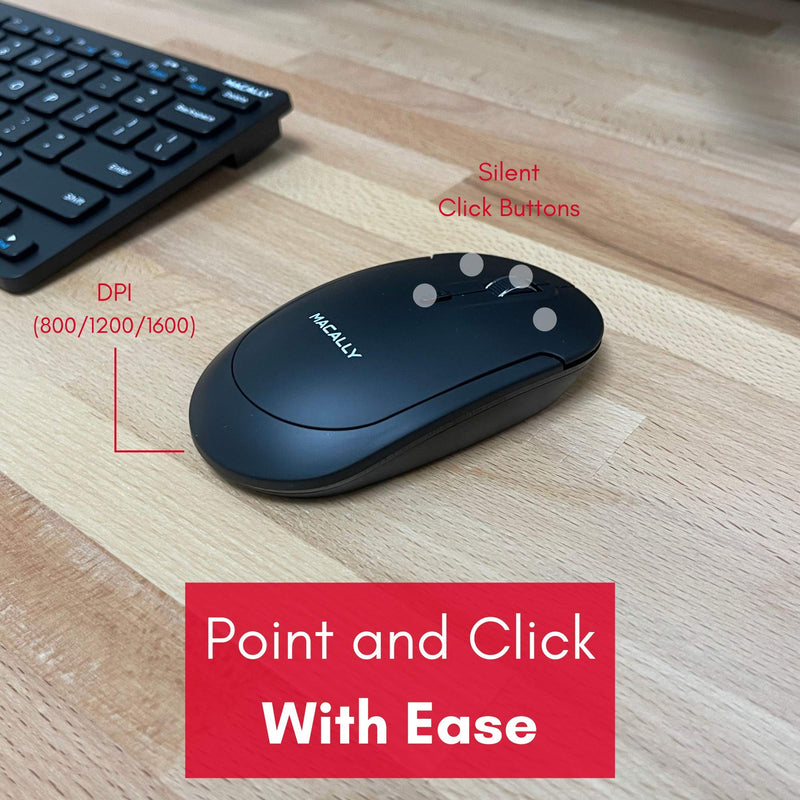 Macally Small Wireless Keyboard and Mouse Combo - an Essential Work Duo - 2.4G Compact Wireless Keyboard Mouse for PC - 78 Key Cordless Mouse and Keyboard Combo with Mini Body and Quiet Click