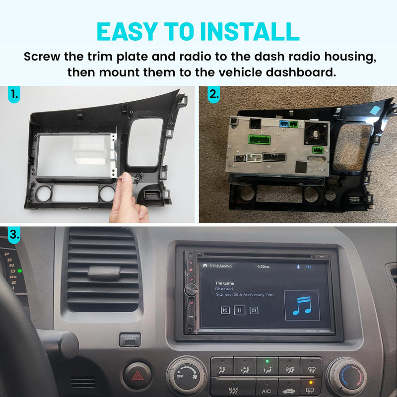 NuIth Double DIN Radio Dash Kits + Radio Wiring Harness Connector for 2006-2011 Honda Civic