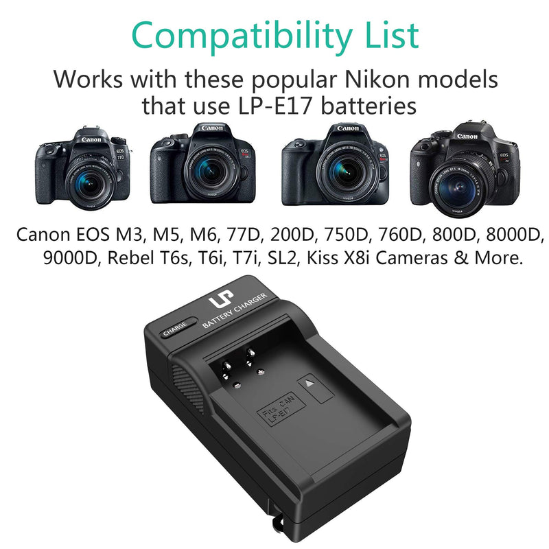 LP LP-E17 Battery Charger, Charger Compatible with Canon EOS Rebel T7i, T6i, T6s, SL3, SL2, 77D, 9000D, 8000D, 800D, 760D, 750D, 200D, M6, M5, M3, Kiss X8i DSLR Cameras & More