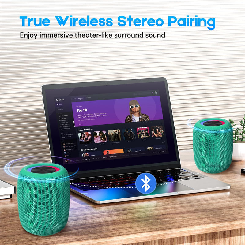 Portable Bluetooth Speaker, BT5.3 Wireless Speaker 20W Bass Diaphragms with Multi LED Light Dynamic Modes, IPX6 Waterproof 16H Playtime supports FM Mode, TF, USB for Home, Cycling, Outdoor, Beach Teal