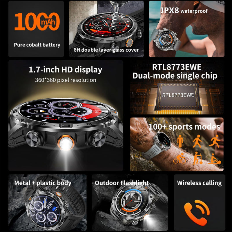 Smart Watch for Men,1.7" HD Touchscreen Fitness Tracker with Bluetooth Calling, Fitness Watch with Heart Rate/Sleep Monitor/100+ Sports, IP68 Waterproof Smartwatch for Android iOS (Silvery) Orange