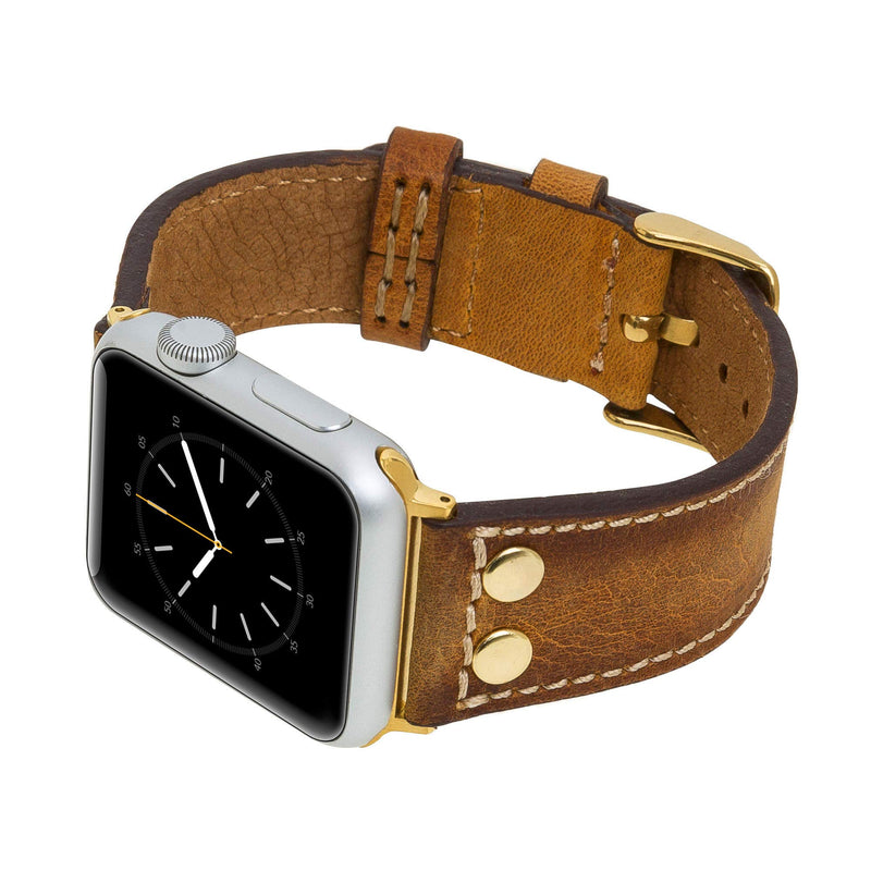 Venito Como Leather Watch Band Compatible with the Apple Watch Series 1,2,3,4,5,6,7,SE 44mm/42mm/40mm/38mm w/Stainless Steel Hardware Antique Brown w/Gold Connector&Clasp 38mm-40mm