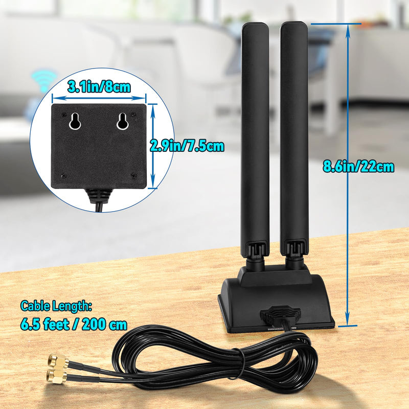 Eightwood WiFi 6E Antenna, Tri-Band 2.4GHz 5GHz 6GHz, RP-SMA Connector | Magnetic Base WiFi Antenna for Desktop PC Computer PCI-E 6E Bluetooth Card, Gaming Motherboard, Wireless Router