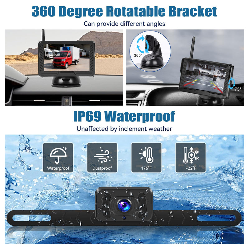 Wireless Backup Camera for Car 4.3 Inch Monitor Digital Signal Stable Rear View Camera Night Vision for Truck/Car/Pickup/SUV/ IP69 Waterproof with License Plate Backup