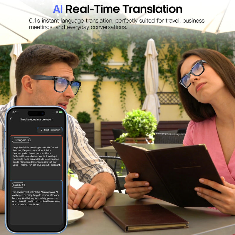Yowow BIT AI Smart Camera Glasses 8MP Camera for Women Men, 4K Photos & 1080P Video Recording,Anti-Shake, 12H Music/Bluetooth Calls, Real-time Translation/GPT Object Recognition (Anti-Blue Light)