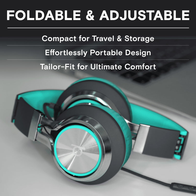 [AUSTRALIA] - Artix CL750 Wired Headphones with Mic & Volume Control — Noise Isolating Computer Headphones Wired, On-Ear Headphones with Wire, Plug In Headphones for Laptop, Corded Headphone Over Ear Aux Jack 3.5mm Turquoise 