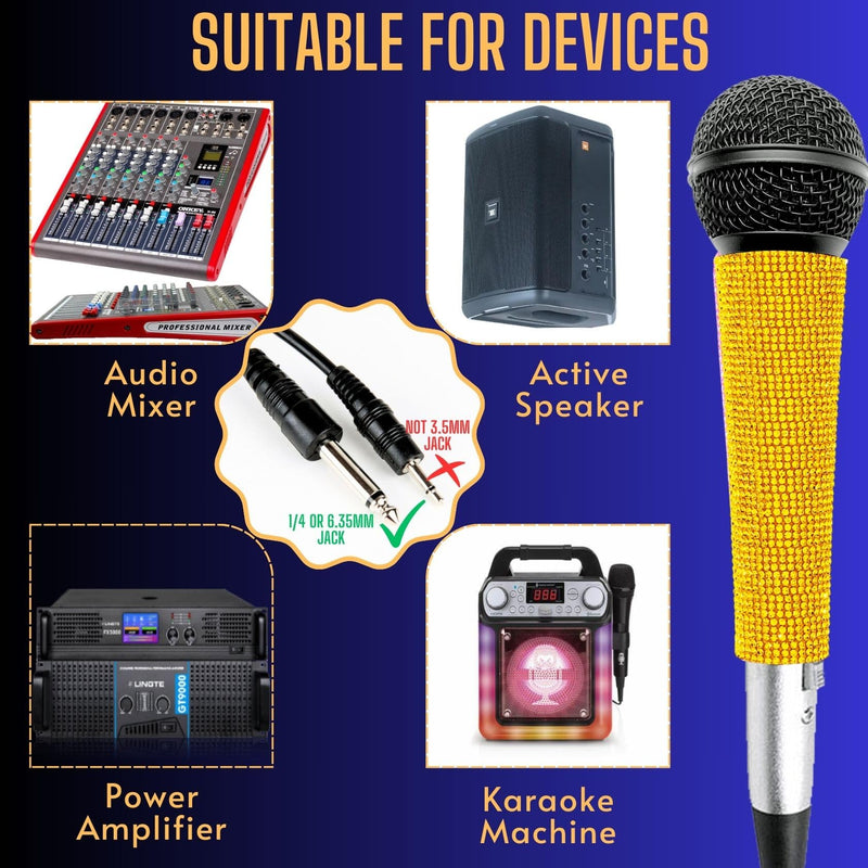Wired Microphone Karaoke for Singing, Sparkly Gold Vocal Dynamic Mic with Cable