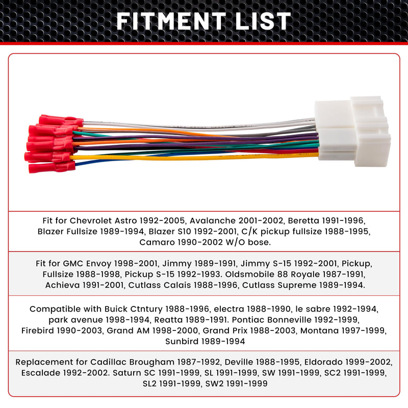 RED WOLF Car Radio Harness W/Wire Connector Butt for 1999-2002 GMC Chevy Chevrolet Sierra Suburban Install Aftermarket Stereo Head Unit CD Player Wire Cable Adapter Plug