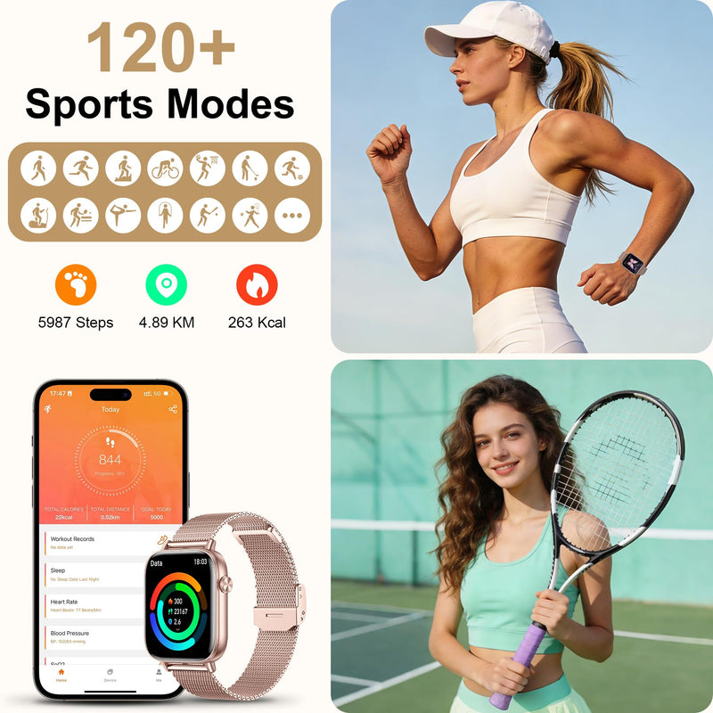 Smart Watch for Women (Answer/Make Call), 1.85" HD Touch Screen Fitness Tracker with 4 Bands, 120+ Sports Modes, IP68 Waterproof, Heart Rate & Sleep Monitor, Gift Smartwatch for Android/iOS, 300mAH