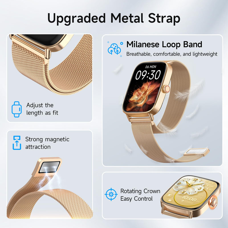 Smart Watch for Men Women, 1.85" HD Smartwatch Compatible iPhone/Samsung/Android (Answer/Make Calls), 100+ Sport Modes Fitness Tracker with Heart Rate/Sleep/SpO2 Monitor, IP68 Waterproof, Metal Band