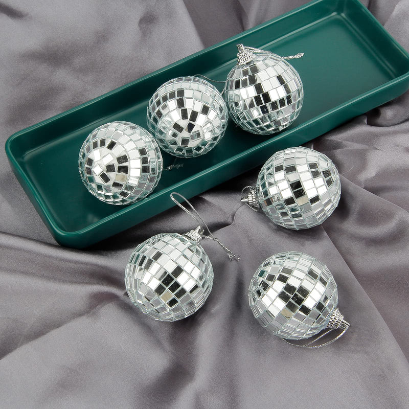 Mirror Disco Balls Set - Silver Disco Party Decoration Bright Reflective Mirror Christmas Balls Easy to Hang Suitable for Christmas, Wedding, Family Party Decoration (6) 6
