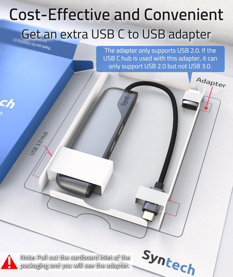 USB C to USB Hub 4 Ports, Syntech Type C to USB 3.0 Hub with a USB C to USB Adapter (USB 2.0), Thunderbolt 3 to USB Hub Compatible with Thunderbolt 4 MacBook Pro, iPad Pro, iMac, Surface 0.5ft