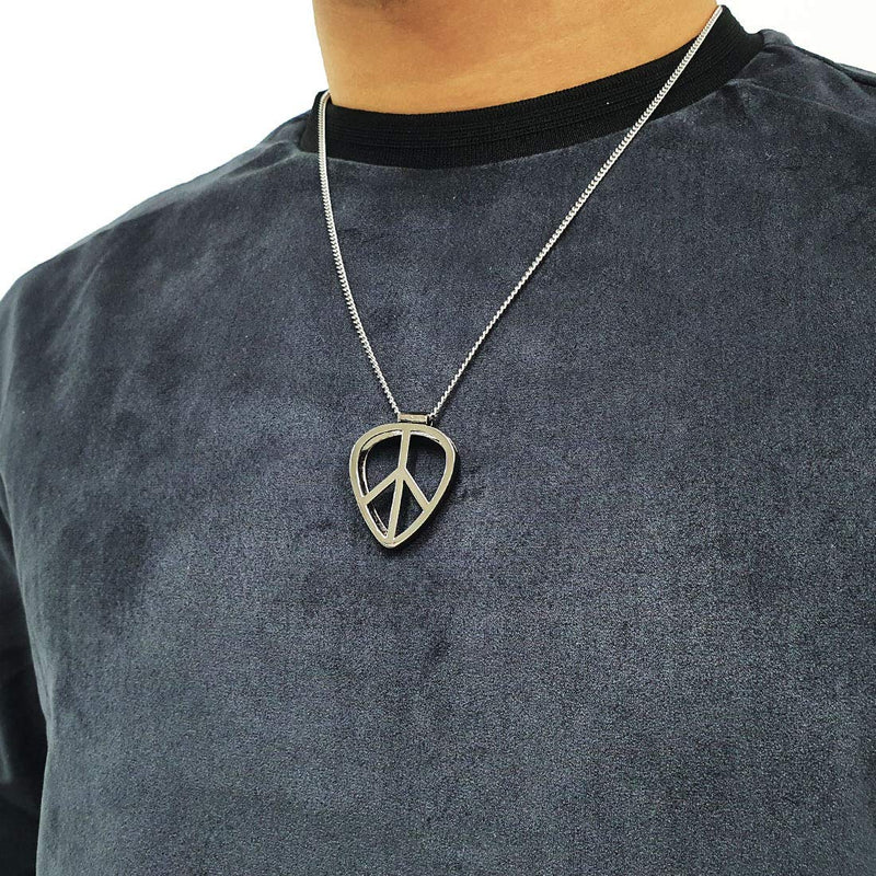 Peace Shaped Guitar Pick Holder Necklace for Guitarists/Guitar Picks Keeper Storage Pendant Necklace Stainless Steel Music Lovers Musicians Gifts Metal Black