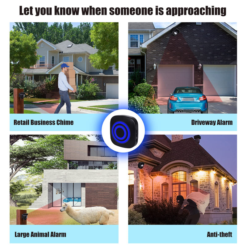 328ft Range Wireless Driveway Alarm Outside Weather Resistant Motion Sensor Alarm Security Alert-Protect Outdoor/Indoor Property-2 Receiver and 3 PIR Motion Detector-38 Chimes Black 2 alarms + 3 waterproof sensors