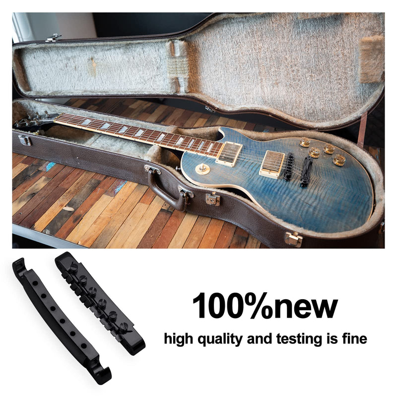 SAPHUE A Set of String Saddle Tune-O-Matic Bridge and Tailpiece with Studs for GB LP Style Electric Guitar (Black) Black