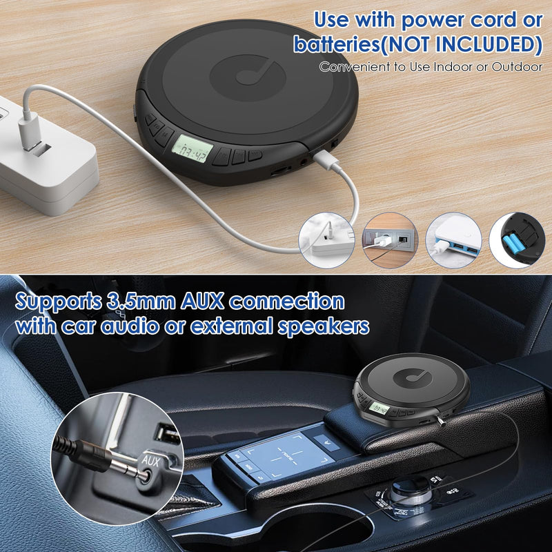 Gueray CD Player Portable CD Walkman: with Earphones Portable CD Player for Car with Anti-Skip Shockproof Personal CD Player with LCD Display Support PROG Memory Function Repeat Playback Sound Black