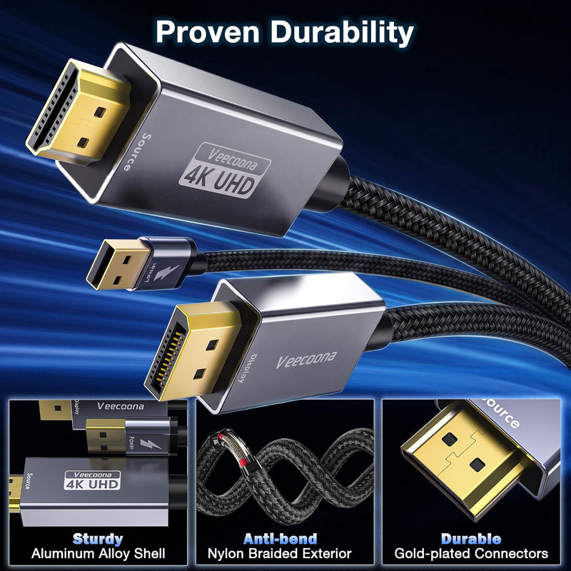 Active HDMI to DisplayPort Cable Uni-Directional 6FT (4K@60Hz/1080P@120Hz) | HDMI Source to DP Monitor Adapter Display Port Cord Compatible with Laptop, AMD, NVIDIA, PS5, Xbox and More 6 FT