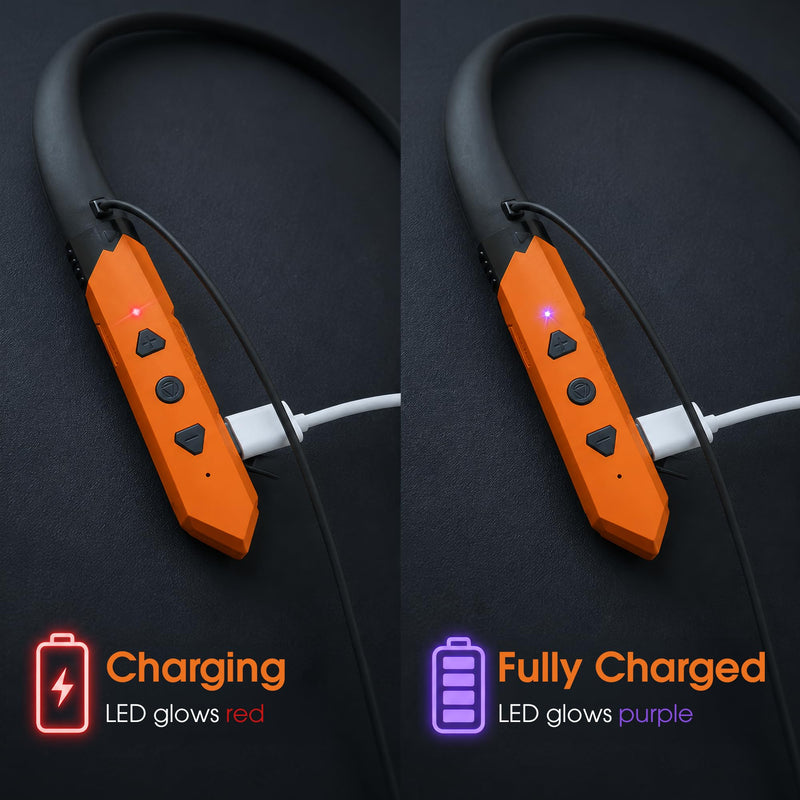 Manhattan Bluetooth 5.2 Neckband Earbuds, 15-Hour Battery, IPX4 Mic | Wireless sport headset with 30 ft range, mic controls, noise-isolating fit, sweat-resistant housing, USB-C charging | 179829 Black/Orange
