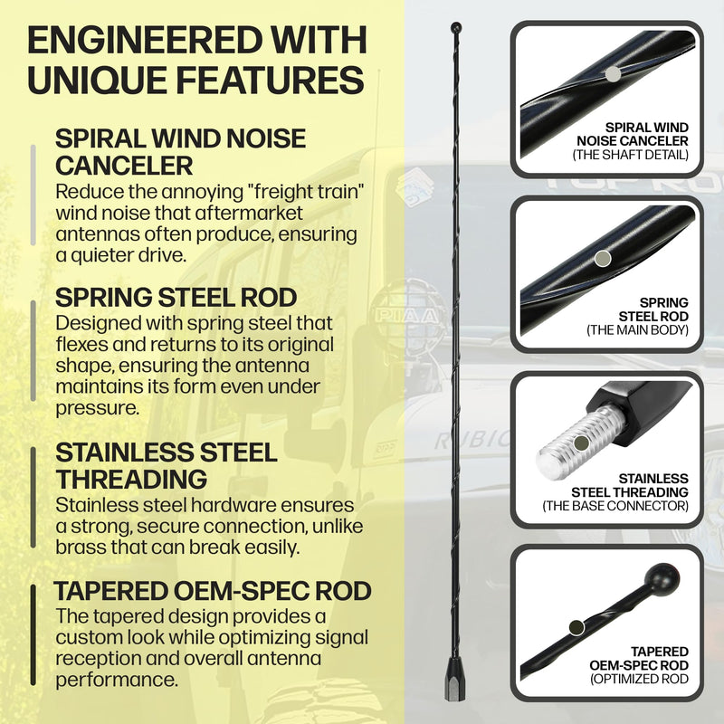 [AUSTRALIA] - Votex - OEM Size 31 Inch Black Antenna - Spiral Wind Noise Cancellation - Spring Steel Construction - Stainless Steel Threading 