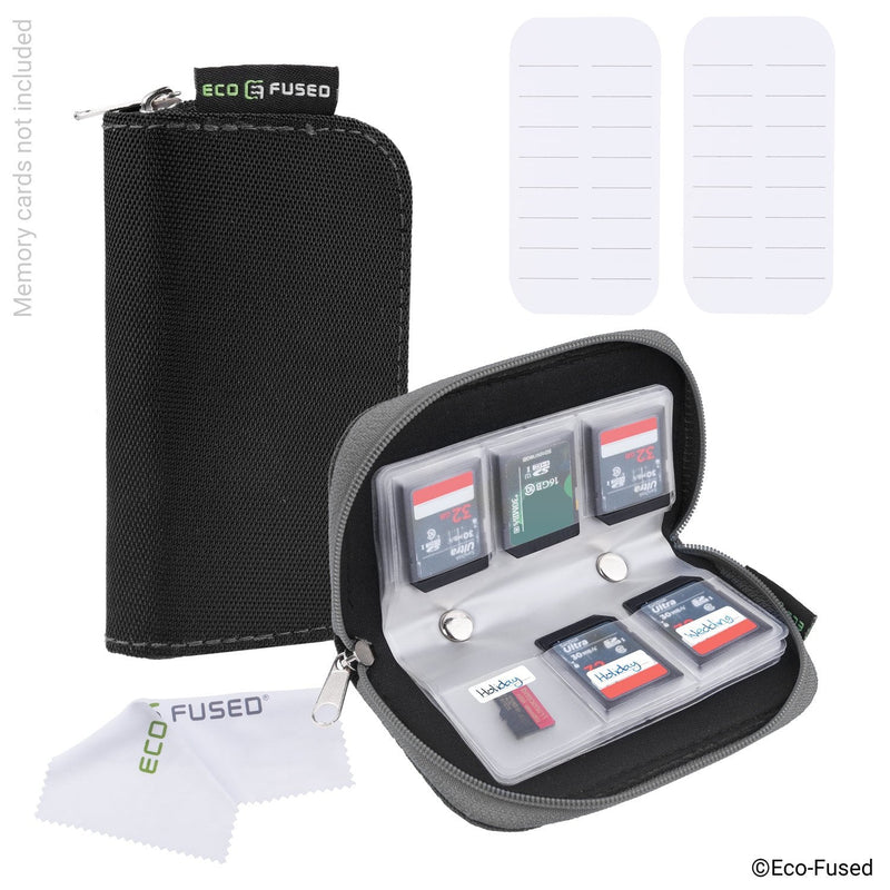 Eco-Fused Memory Card Carrying Case - Suitable for SDHC and SD Cards - 8 Pages and 22 Slots - ECO-FUSED Microfiber Cleaning Cloth Included - 2 Pack