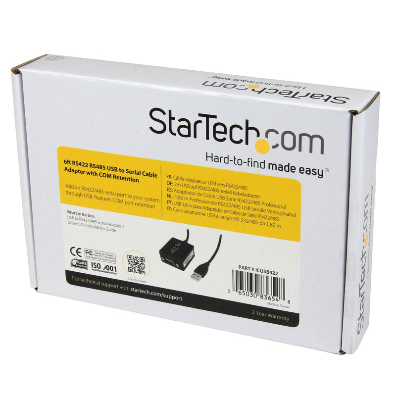 StarTech.com 6 ft Professional RS422/485 USB Serial Cable Adapter w/ COM Retention (ICUSB422)