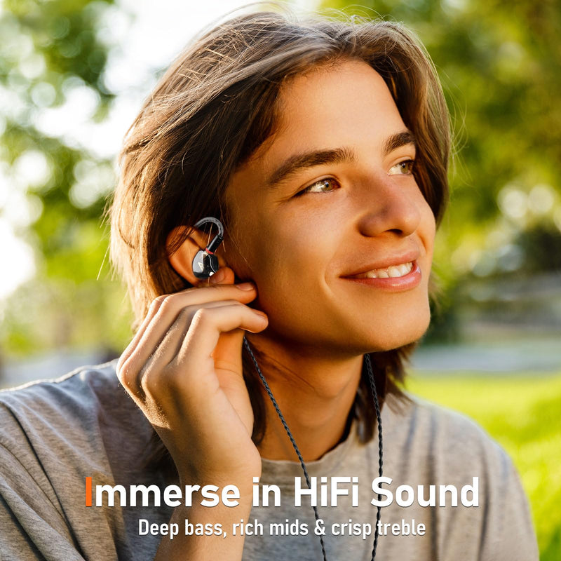 [AUSTRALIA] - Vibes 202M Wired Earbuds - HiFi in Ear Monitor Headphones - Noise Isolating Ear Buds w/ Mic - Clear Sound, Deep Bass & Comfort-Fit Gaming Earphones - MMCX to 3.5mm & Silver Plated Cord, Carrying Case 3.5mm & Mic 1-Black 