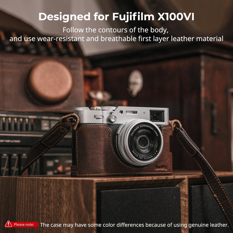 SMALLRIG X100VI Leather Case Kit for FUJIFILM X100VI, Including Leather Half Case, Flip Case Cover and Shoulder Strap, Genuine Leather Material, Portable and Protecting - 4558