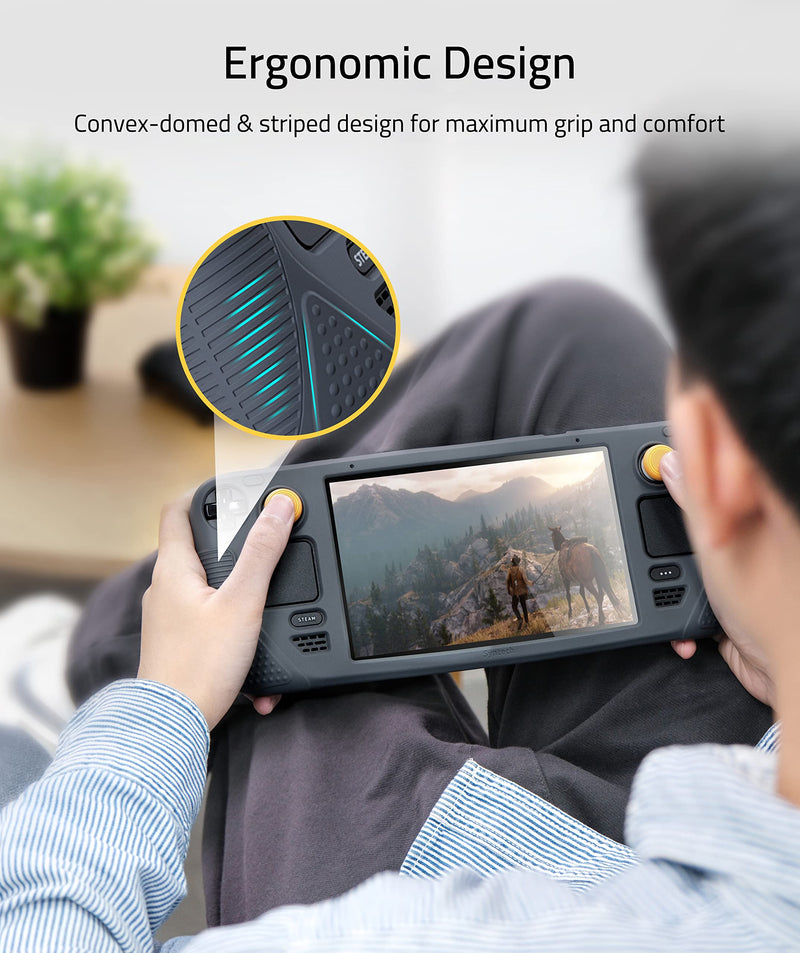 Syntech Protective Case Compatible with Steam Deck Accessories Console, All-Round Protection with Non-Slip Thumb Grips, Silicone Cover for Enhanced Fit and Alignment, Not for OLED Version-Gray Grey