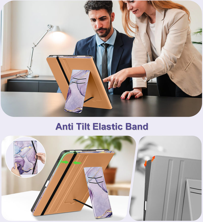 DTTO for iPad Air 11-inch Case M4 / M3 / M2 (2026/2025/2024), Marble Lilac | Slim Reading PU Leather Cover with Pencil Holder for iPad Air 5/4, Card Slot, Vertical & Horizontal Angles, Auto Wake/Sleep A-Lilac Marble