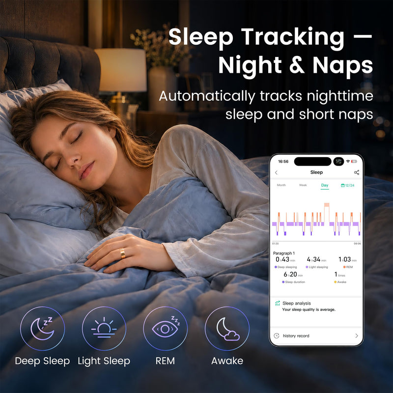 Smart Ring for Women & Men, Sleep and Stress Fitness Tracker (Rose Gold 9) | No Subscription Fee, iOS and Android, IP68 Water Resistance, Sleep and Naps, Activity Tracking, Women's Health, Family Care Rose Gold