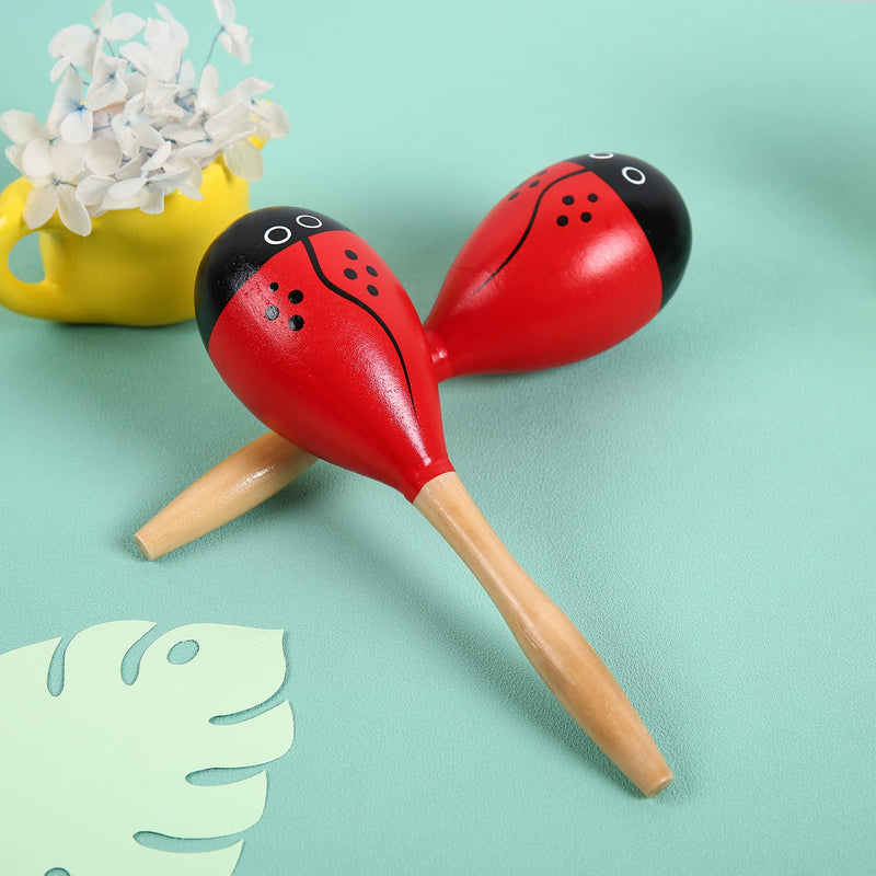 Maracas, Wooden Shaker Musical Percussion Instrument for Adult Kids Babies Toddlers, Red Ladybird