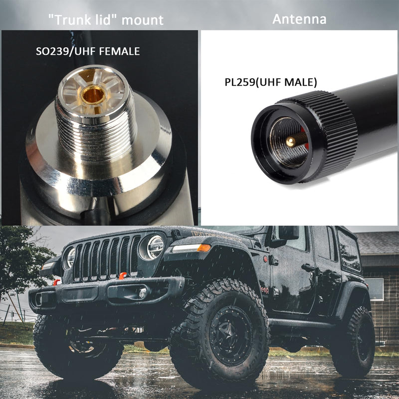 [AUSTRALIA] - HYS Heavy-Duty Trunk Lid Antenna Mount Bracket Base with 13Ft RG-58 Coax Cable, PL-259 to SO239 UHF Connectors for CB, Ham Radio, HF/VHF/UHF Mobile Antennas (TCJ-N6) 