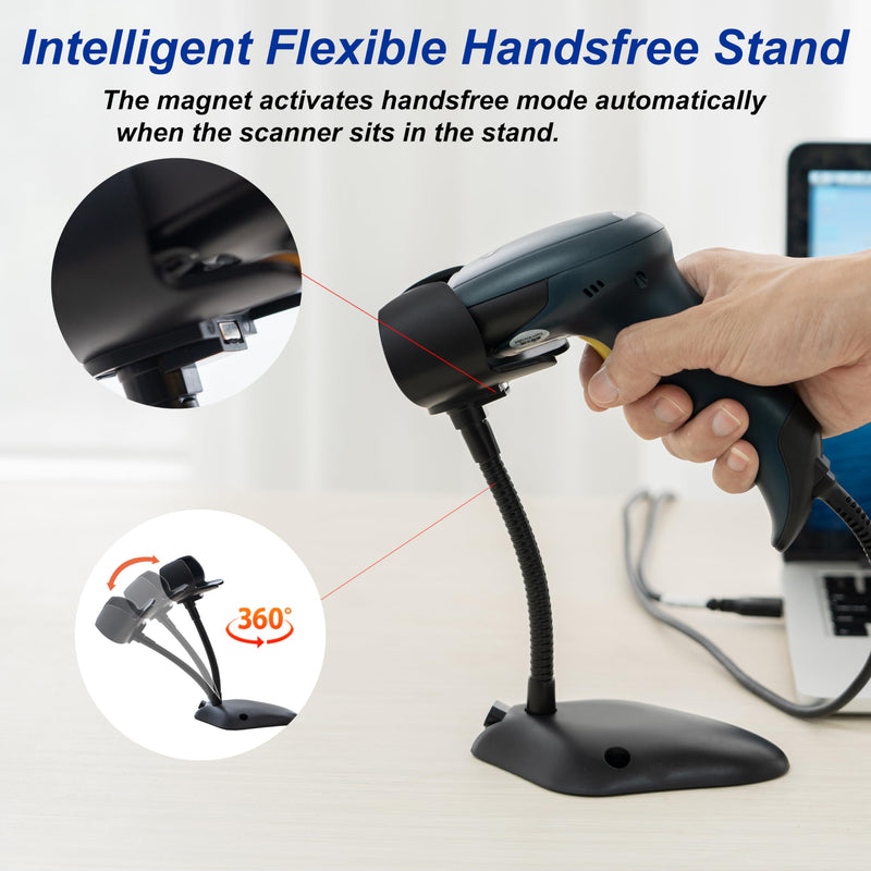 [AUSTRALIA] - TEEMI QR Barcode Scanner with Handsfree AutoSensing Stand Handheld Automatic USB Wired 1D 2D Bar Codes Reader Global Shutter Scan Rectangle Datamatrix OCR IMB Driver's License Codes Scanner + Stand 