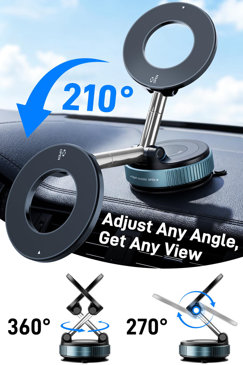IKG Magnetic Phone Holder for Car, 360° Rotation Suction Phone Mount | Compatible with iPhone & Android, Foldable Car Phone Holder, Carmount for Car/Travel/Gym, Car Accessories