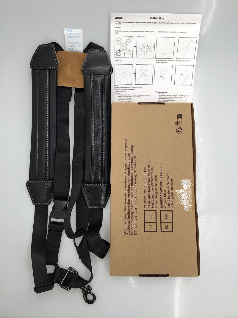 Saxophone Strap, Universal Double Shoulder Leather Strap for Sax, Adjustable Padded Harness Strap for Alto Tenor Soprano Baritone Saxophone (Large Size) Taille Grande