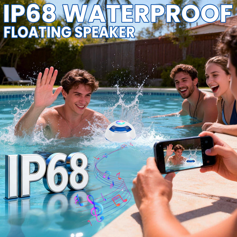 Luxfero Floating Bluetooth Pool Speaker with RGB Lights, Hot Tub Speaker | Top & Bottom Lights, Bluetooth 5.4, 6W, 360° Surround Sound, Hands-free Call, IP68 Waterproof, Type-C Charging, Portable White