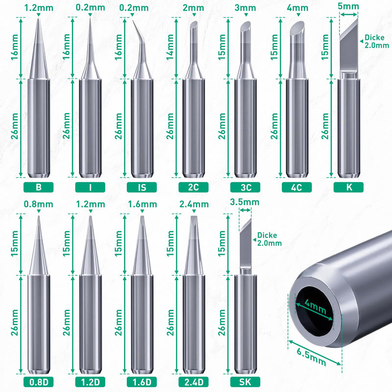 WUISOLQP 900M Soldering Tips, Pack of 12 Soldering Iron Tips, Replacement Soldering Tips for Soldering Stations, Welding Devices, Accessories, Soldering Iron Tip, Replacement Soldering Tips Set,