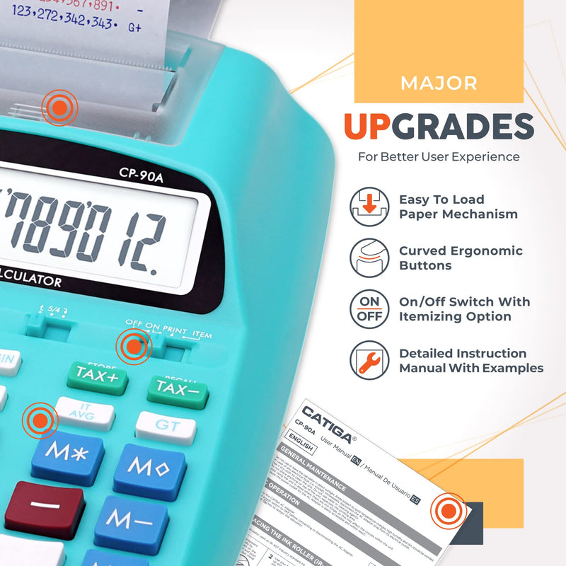CATIGA Printing Calculator with Tape Print Out - 10 Key Adding Machine with Paper Roll, Desktop Electric Calculator for Accounting, Business, Finance, Home Office Use CP90A 5) Light Blue