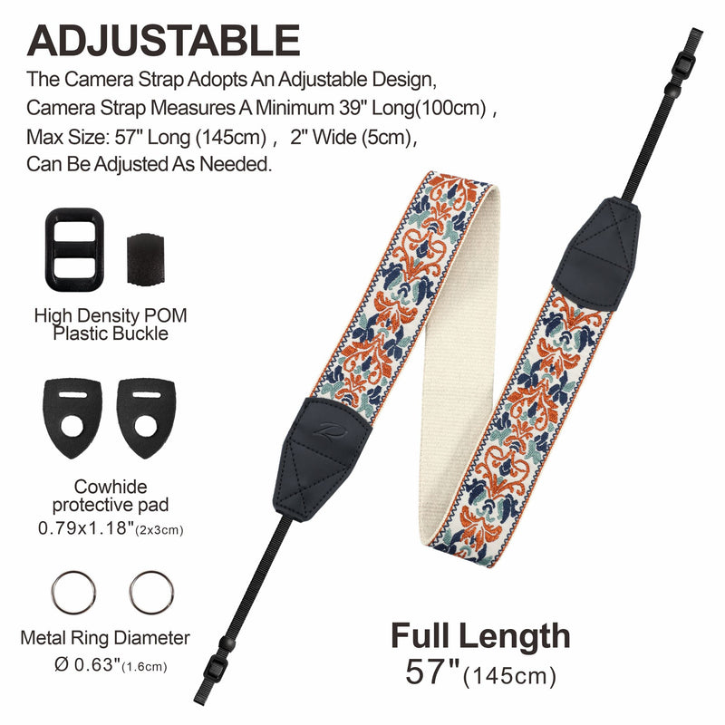 Padwa Lifestyle Camera Strap - 2" Retro Jacquard Embroidery Camera Straps Adjustable,Wide Camera Neck/Shoulder Strap with Genuine Leather Head for All DSLR/SLR Digital Cameras(White Classic Flower) Vintage Elegant White 2"Wide / Adjustable 39~57"