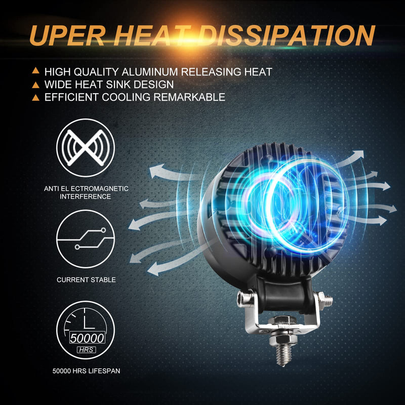 [AUSTRALIA] - LED Motorcycle Driving Lights, 20W Round LED Daytime Running Light 3-Inch Motorcycle Additional Lights 12V/24V Fog Lamps for 4x4 ATV Tractor Offroad Motorbike, Red (Include Switch) 