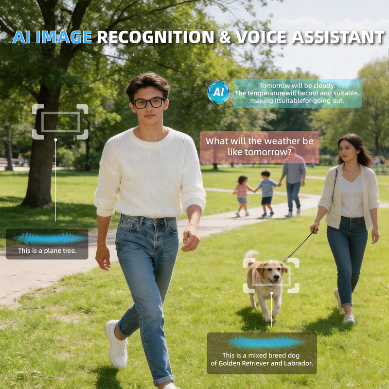 Smart Safety AI Glasses, 4K Camera with Video Recording, Bluetooth 5.0, Enhanced Audio & Noise-Canceling Mics, AI Object Detection & Real-Time Translation for Business, Outdoor(G3)